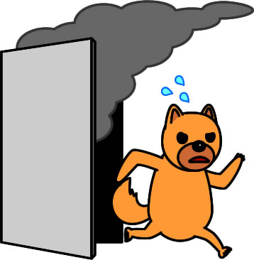 煙から逃げるイヌのイラスト画像