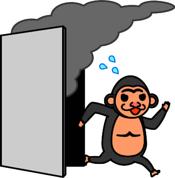 煙から逃げるゴリラのイラスト画像
