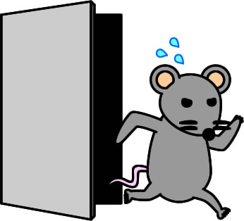 ドアから出てくるネズミのイラスト画像