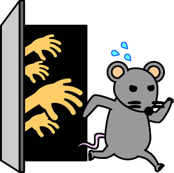 無数の手から逃げるネズミのイラスト画像