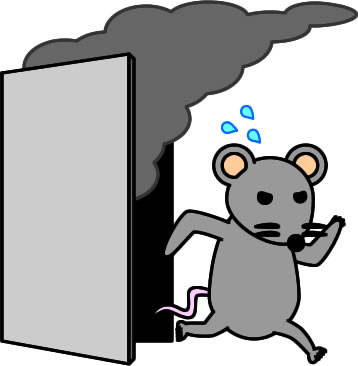 煙から逃げるネズミのイラスト画像