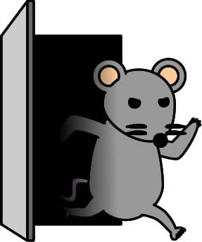 暗闇から出てくるネズミのイラスト画像