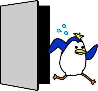 ドアから出てくるペンギンのイラスト画像