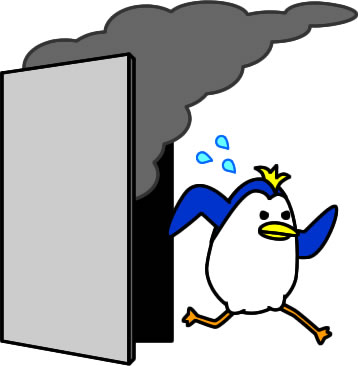 煙から逃げるペンギンのイラスト画像
