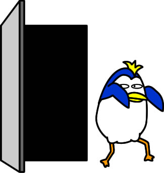 ドアからこっそり抜け出すペンギンのイラスト画像