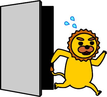ドアから出てくるライオンのイラスト画像