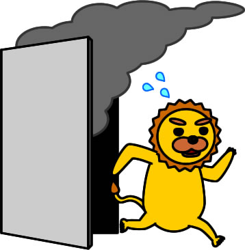 煙から逃げるライオンのイラスト画像