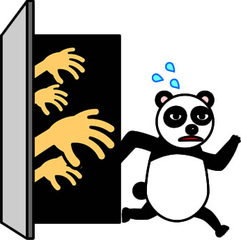 無数の手から逃げるパンダのイラスト画像