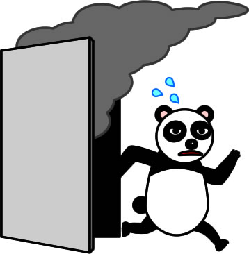 煙から逃げるパンダのイラスト画像