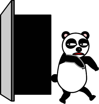 ドアからこっそり抜け出すパンダのイラスト画像