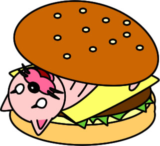 ハンバーガーにはさまるネコのイラスト画像