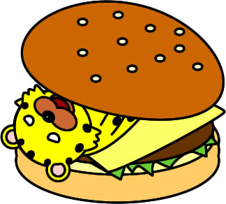 ハンバーガーにはさまるヒョウのイラスト画像