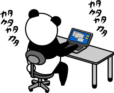 PCで作業するパンダのイラスト画像