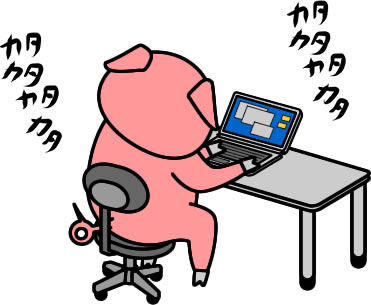 PCで作業するブタのイラスト画像