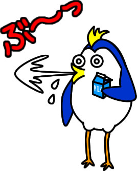 ぶーっと牛乳を吹き出すペンギンのイラスト画像