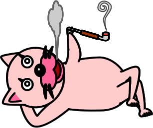 寝ながらキセルを吸うネコのイラスト画像