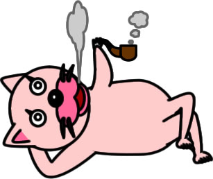 寝ながらパイプを吸うネコのイラスト画像