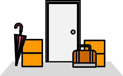 廊下やドア前に荷物のイラスト画像1
