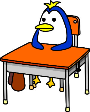 ペンギンが机に座っている様子のイラスト画像