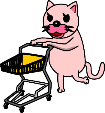 ショッピングカートを押すネコのイラスト画像