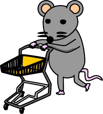 ショッピングカートを押すネズミのイラスト画像