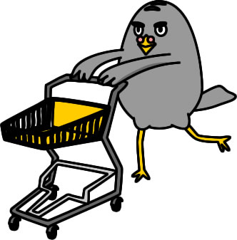 ショッピングカートを押すハトのイラスト画像