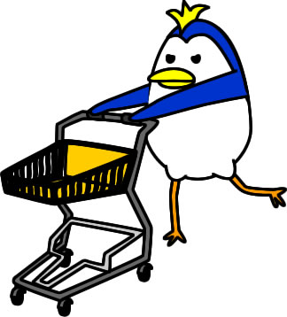 ショッピングカートを押すペンギンのイラスト画像